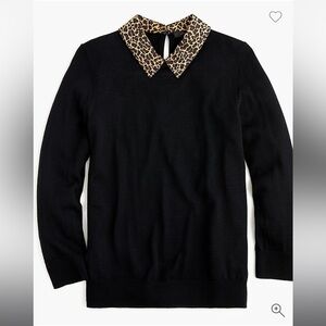 J.Crew Tippi black Merino Wool Leopard Collar Sweater size XXL